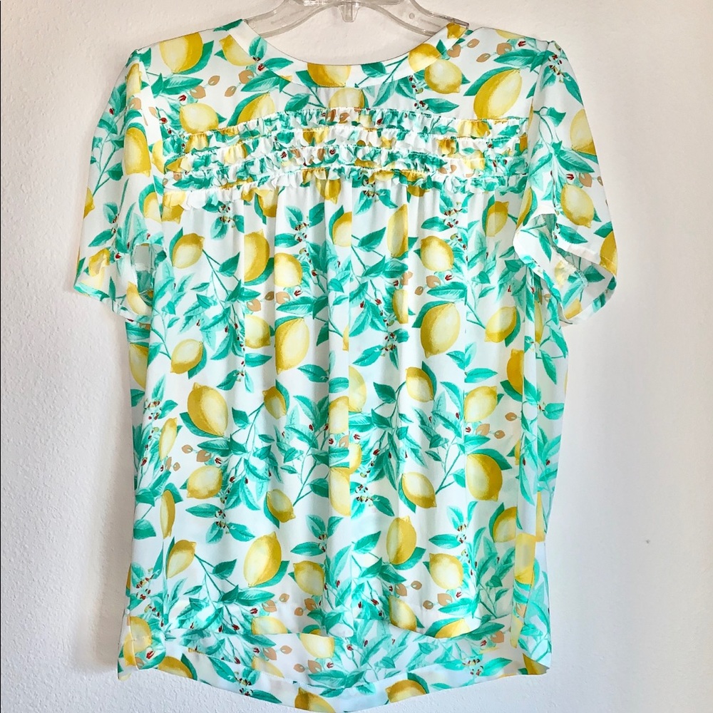 Elle Lemon Print Short Sleeve Ruffle Top